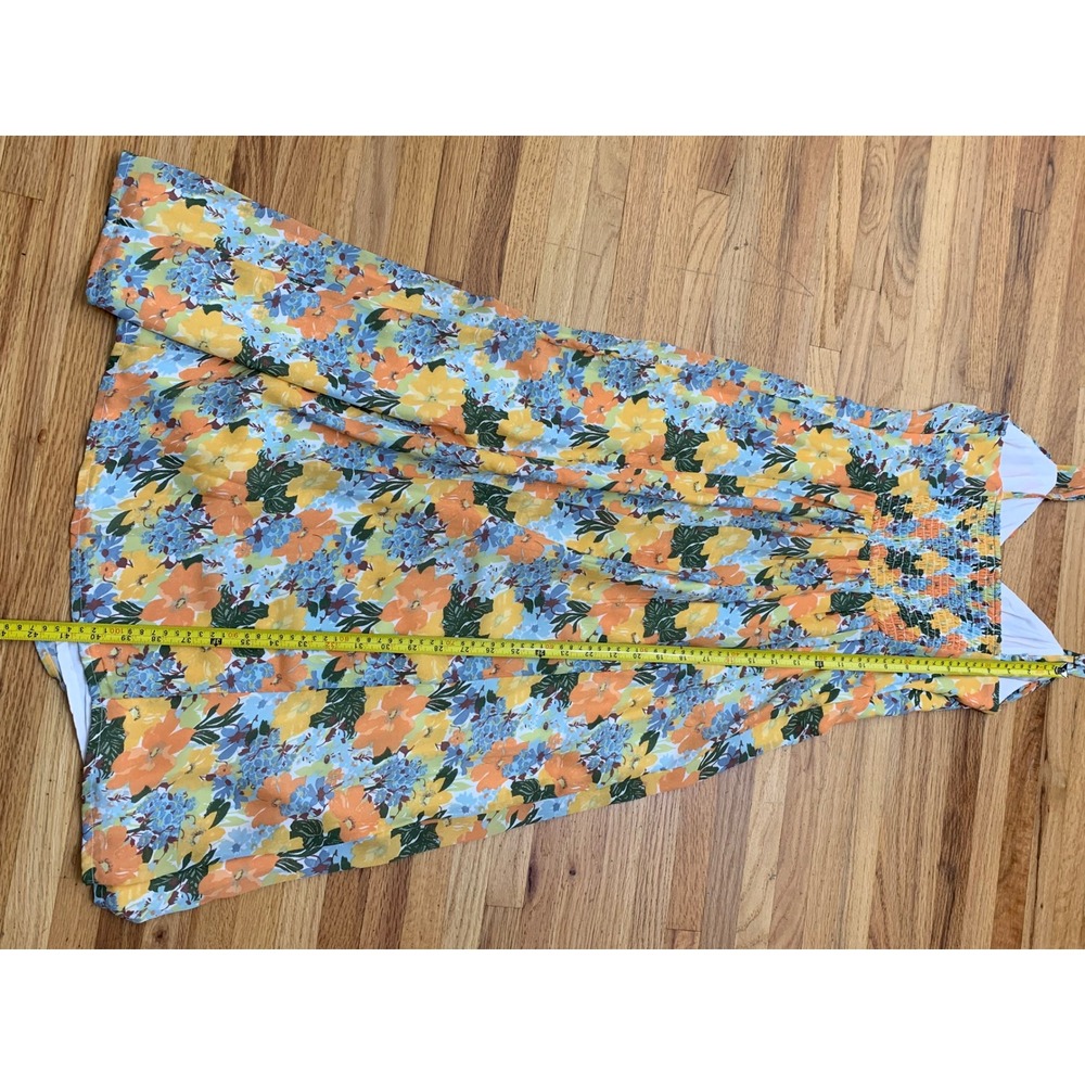 Abercrombie & Fitch Floral‎ Button Front Smocked Midi Dress Yellow Orange Blue S - Picture 8 of 11